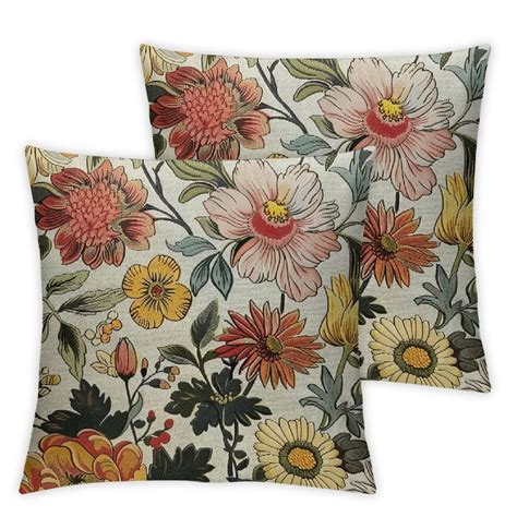 Ullo Ord Spring Pillow Covers Vintage Hibiscus Rose Chamomile Floral