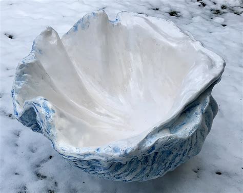 Xl Azure Blue Giant Clam Shell Sculpture Art Ornament Bowl Etsy Uk