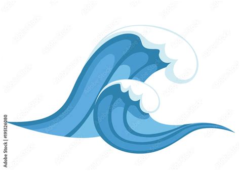 Tsunami wave. Big blue sea wave in cartoon style. Cataclysm color icon ...