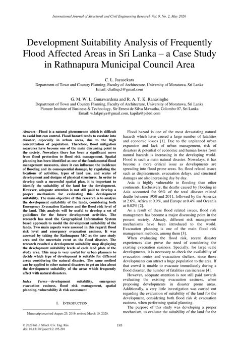 (PDF) Development Suitability Analysis of Frequently Flood Affected Areas in Sri Lanka – a Case ...