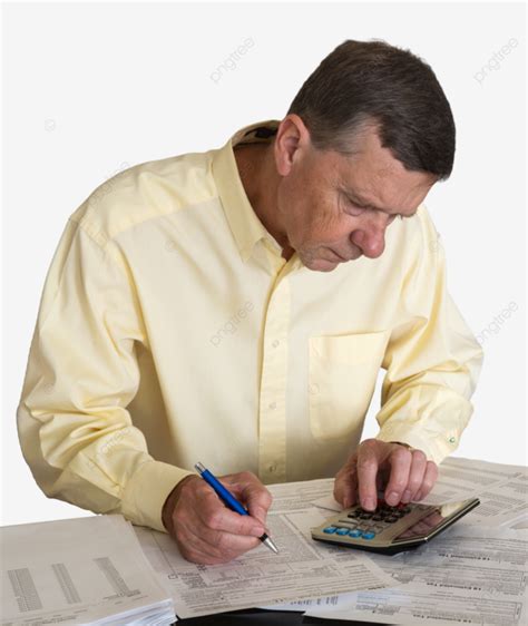 Elderly Gentleman Filling Out The Usa Tax Document Form