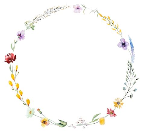 Moldura Redonda Feita De Flores Silvestres Em Aquarela E Folhas De