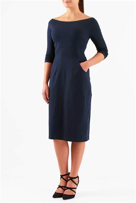 Shop Cotton Knit Bateau Neck Sheath Dress Eshakti