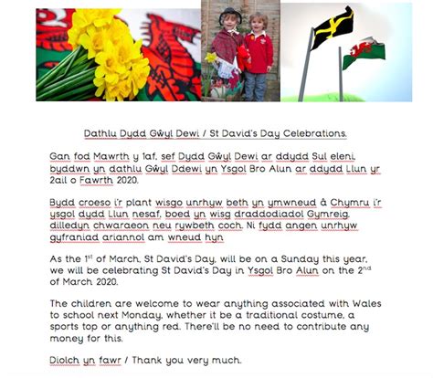 Dathlu Dydd Gŵyl Dewi St Davids Day Celebrations Ysgol Bro Alun