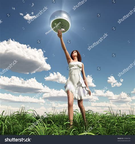 Woman Holding Mirror Sphere Stock Photo 57094720 Shutterstock