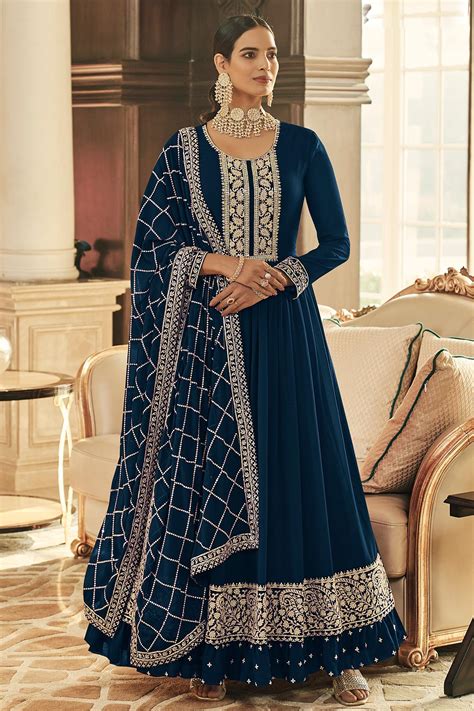 Buy Teal Blue Georgette Embroidered Anarkali Suit Online Like A Diva