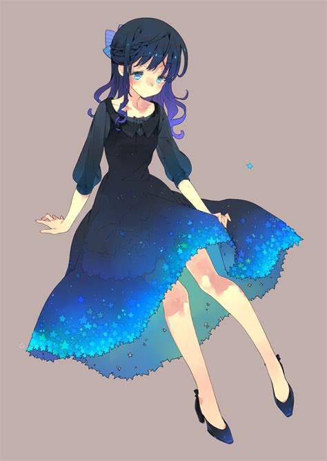 Anime Manga Deep Blue Dress Anime Girl Manga Girl Art Girl