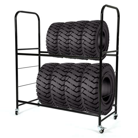 Rolling Tire Rack Heavy Duty Steel Rolling 2 Tier Portable Adjustable