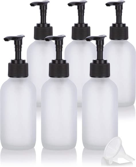 Juvitus 4 Oz Frosted Clear Glass Boston Round Bottle With Black Lotion Pump 6 Pack