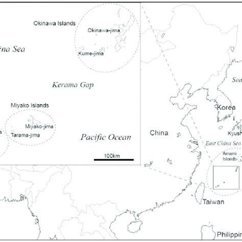 Map of the Japanese archipelago and neighboring regions. The Japanese ...