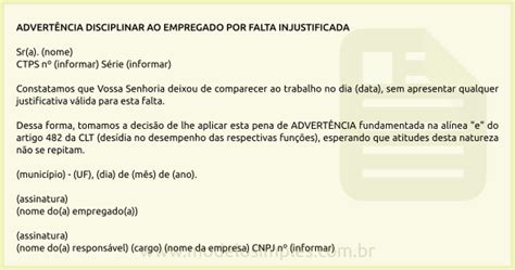 Modelo de Advertência Disciplinar por Falta Injustificada