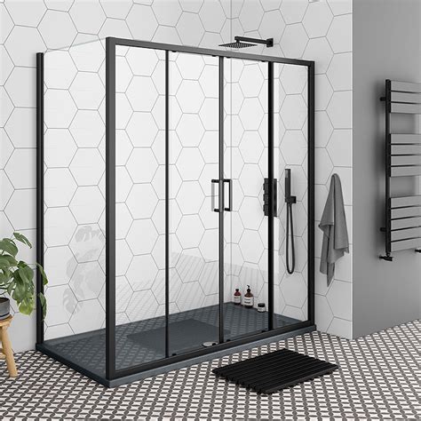 Toreno Matt Black 1400 X 900mm Double Sliding Door Shower Enclosure