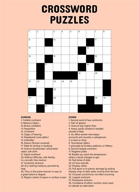 Large Print Easy Crossword Puzzles - 10 Free PDF Printables | Printablee