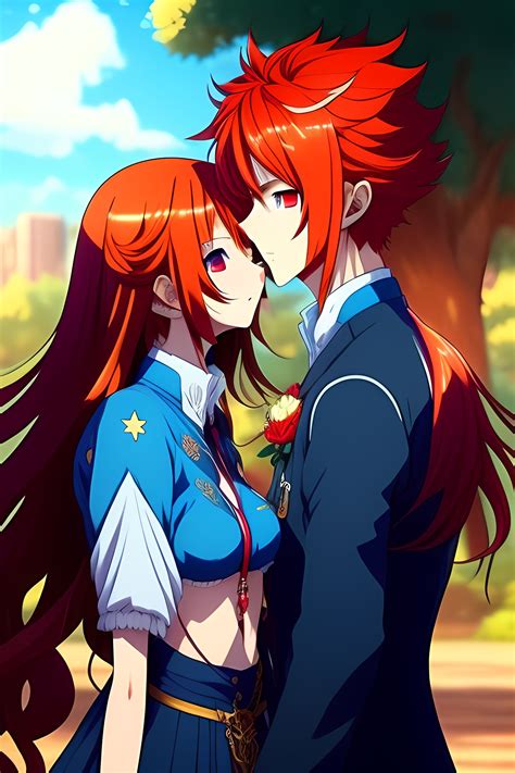 Lexica Two Man A Red Hair Anime Guy Kiss A Blue Long Hair Anime Shy