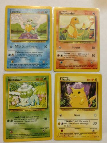 Base Set Pokemon Pikachu Bulbasaur Charmander Squirtle Starter Set