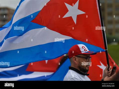 Cuban Flags Seen During Protest Members Of The Local Cuban Nicaraguan