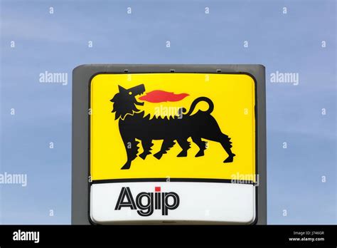 Lyon, France - September 23, 2015: AGIP logo on a gas station. AGIP is ...