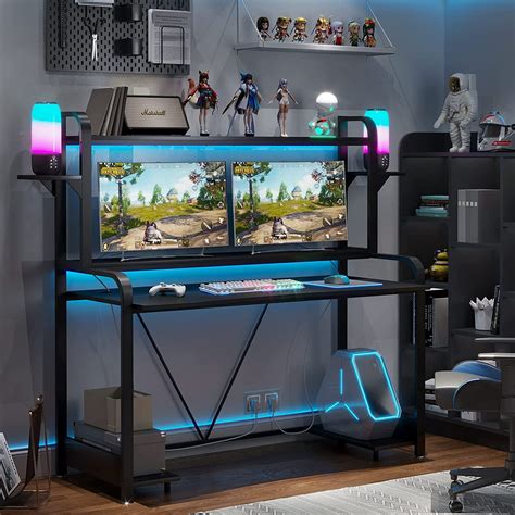 Buy Sedeta Gaming Desk With Hutch Storage Shelf Gamer Computer Table