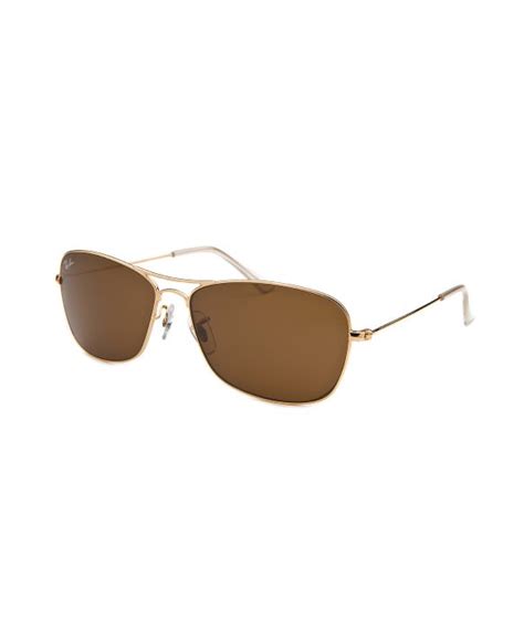 Lyst Ray Ban Men S Rectangle Gold Tone Brown Lens Sunglasses In Metallic For Men