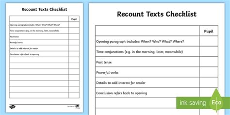 Recount Checklist KS2- English Resources (teacher made)