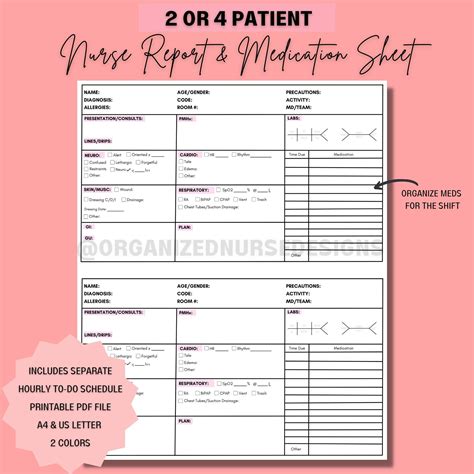 Nurse Report Sheet Med Surg Brain Sheet Hand Off Hourly To Do Etsy Canada