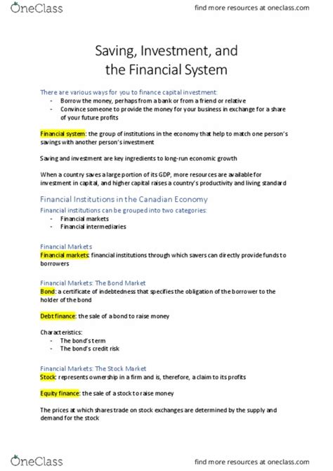 Eco Lecture Chapter Saving Investment And The Financial