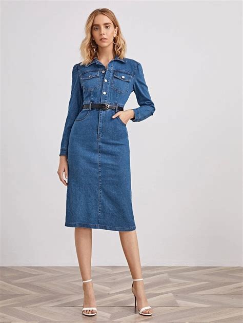 Denim Midi Dress For Ladies Yuk Goddard