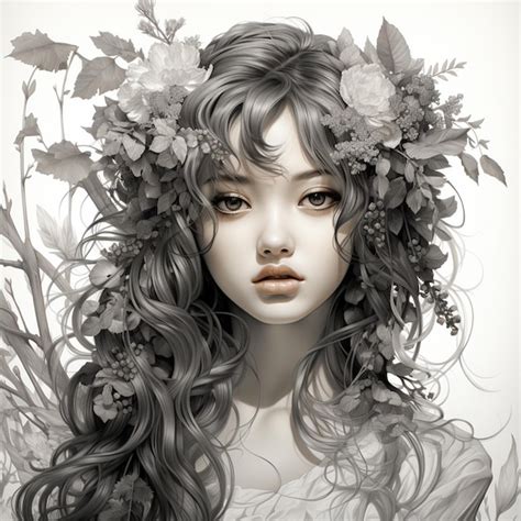 Premium Ai Image There Is A Woman With Long Hair And Flowers In Her