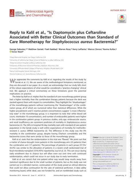 PDF Reply To Kalil Et Al Is Daptomycin Plus Ceftaroline Associated