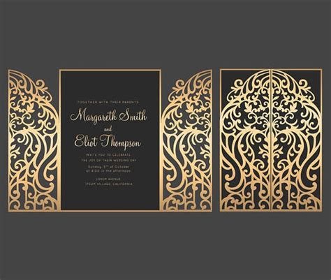 Paper Silhouette Cameo 5x7 Gate Fold Wedding Invitation Laser Cut Card