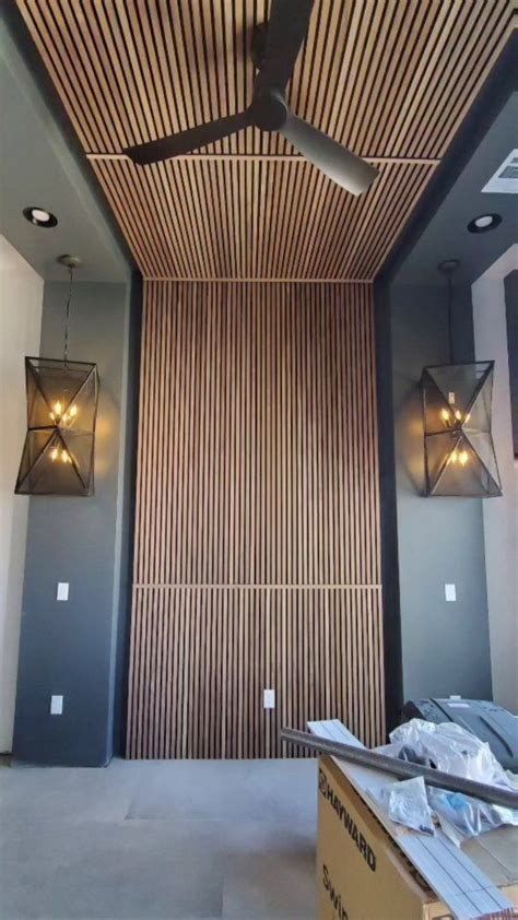 Slatted Wood Accent Wall In New Build Design Wood Feature Wall