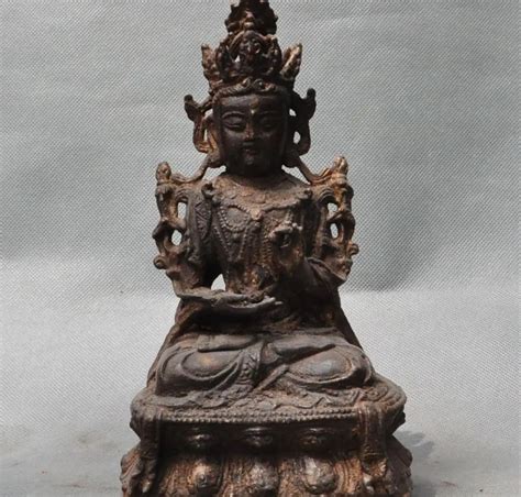 9 old chinês Quan yin Kwan Yin GuanYin Bodhisattva Budismo puro bronze