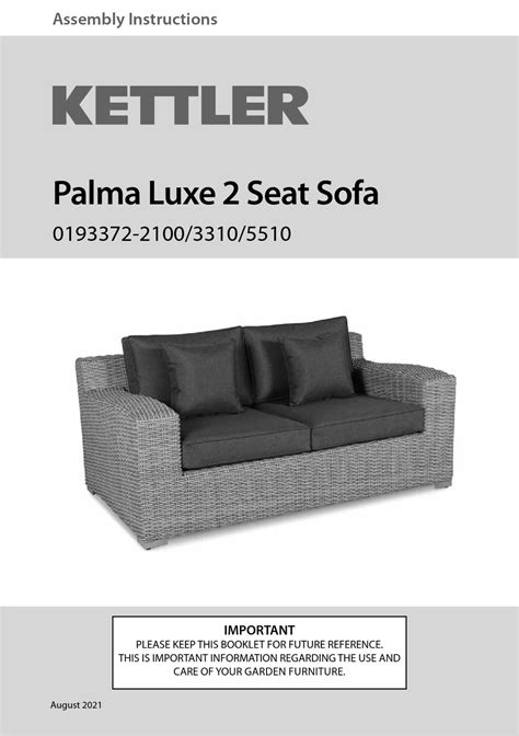 Kettler Palma Luxe 2 Seat Sofa 0193372 2100 Assembly Instructions Pdf