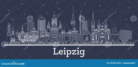 Outline Leipzig Germany City Skyline With Blue Buildings Cartoon