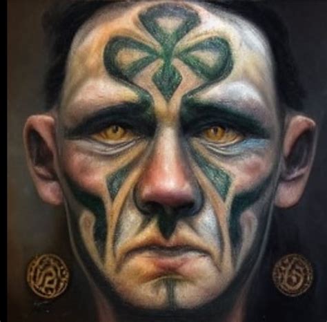 Celtic tribesmen with face tattoos, in the style of Frank Frazetta, oil ...