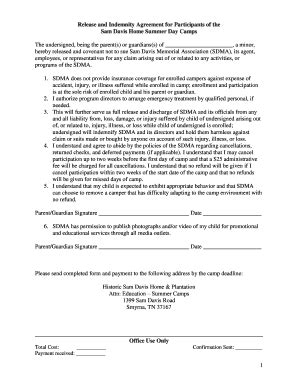 Fillable Online Samdavishome 1 Release And Indemnity Agreement For