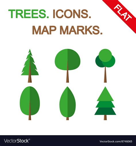 Tree icon set map marks Royalty Free Vector Image