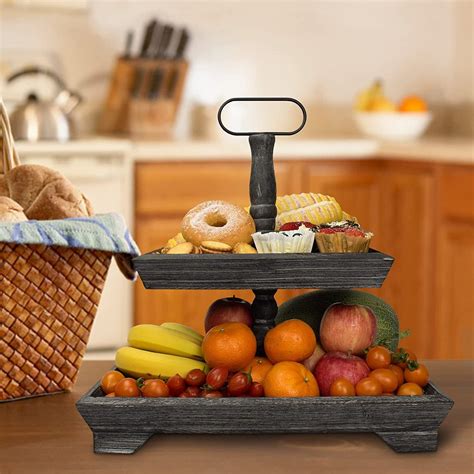 Tiered Tray Decor 2 Tier Wooden Tray Stand Decorative Serving With