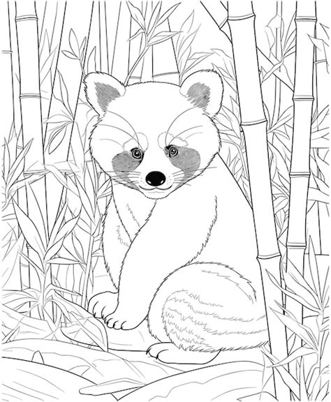 Coloriage Panda Roux Et Bambou Vecteur Premium