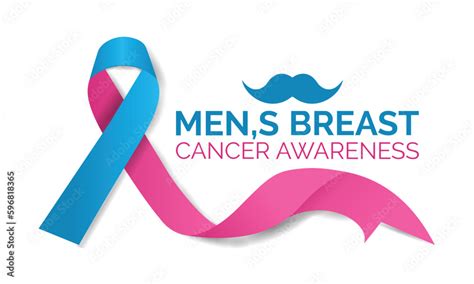 Breast Cancer In Men Concept Realistic Ribbon Banner Design Template