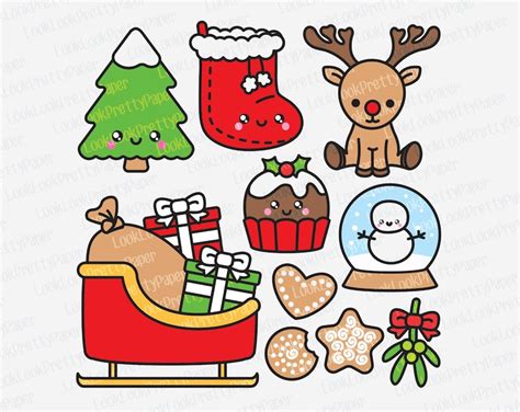 Premium Vector Clipart Kawaii Christmas Another Cute Etsy