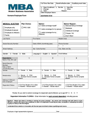 Fillable Online Humana Employee Form Medical Election Plan Choice