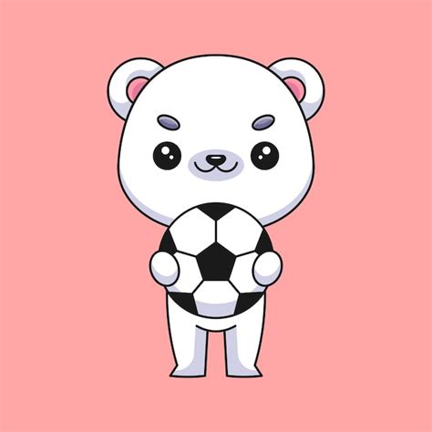 Urso Polar Fofo Segurando Bola De Futebol Mascote Dos Desenhos Animados