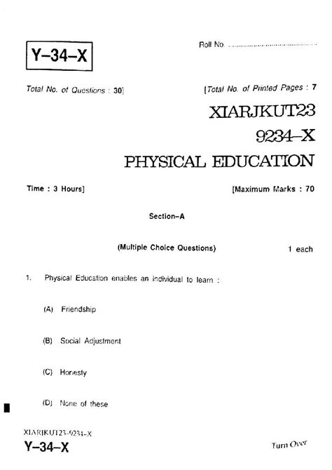 Jkbose Class 11th Physical Education Question Paper Pdf 2024 2023