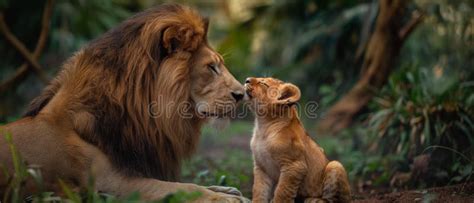 AI Image Generator of a Lion Cub Stands and Kisses His Sitting Lion ...