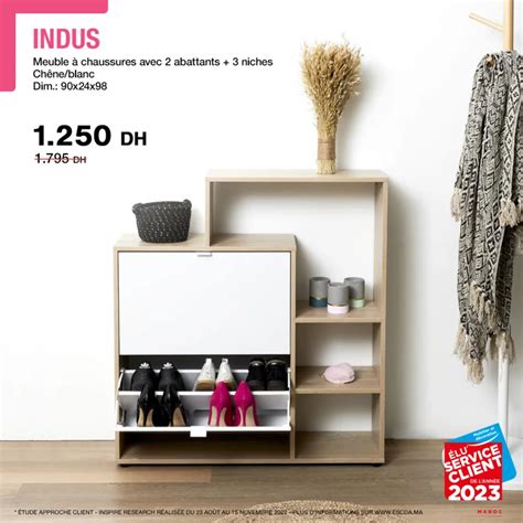 Soldes Kitea Meuble à chaussures 2 abattants 3 niches 1250Dhs