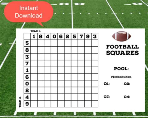 Super Bowl Squares Template Printable 2025 Super Bowl Pool Squares ...