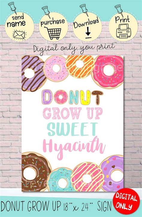 Digital Download Donut Grow Up Poster Sign 18 X 24 Printable By 1everything Nice Catch My Party