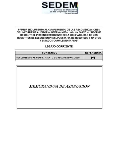 Memorandum De Asignacion Legajo Corriente Pdf