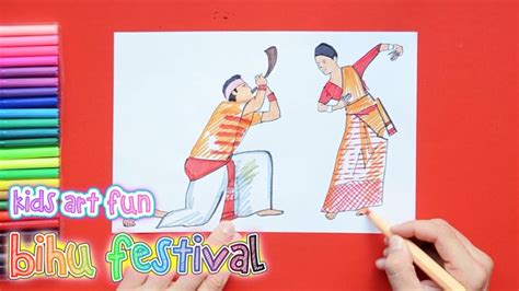 How To Draw And Color Bihu Festival Dance Assamese New Year Art For